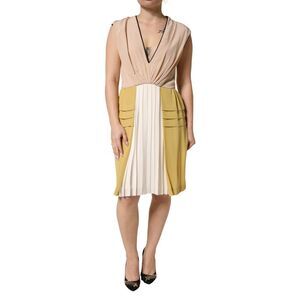 FILOS Multicolor Silk Deep V-neck Sleeveless Knee Length Women's Dress